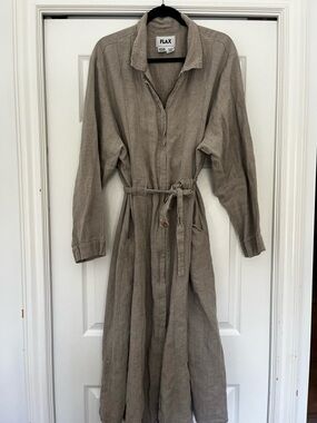 FLAX Linen Maxi Shirt Dress in Taupe